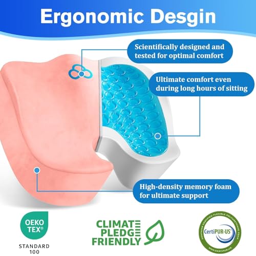 CushyOasis Seat Cushion, Chair Cushions, Office Chair Cushions, Anti-Slip Bottom & Removable Cover Tailbone Pain Relief Cushion, Memory Foam Seat Cushion, 5.28 in Thick (Pink) - color: Pink, size: X-Large