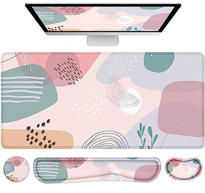 LATEEFAH Desk Mat, Mouse Pad with Wrist Rest, 4-in-1 Large Mouse Pads for Desk, Ergonomic Mouse Pad and Keyboard Wrist Rest Gaming Keyboard Mat for Office, Home - color: 4Pcs-Pastel Abstract
