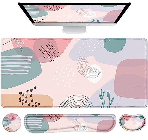 LATEEFAH Desk Mat, Mouse Pad with Wrist Rest, 4-in-1 Large Mouse Pads for Desk, Ergonomic Mouse Pad and Keyboard Wrist Rest Gaming Keyboard Mat for Office, Home - color: 4Pcs-Pastel Abstract