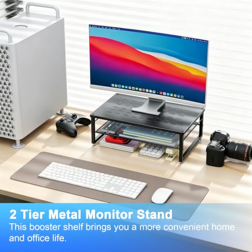 gianotter Desk Organizers and Accessories, 2-Tier Metal Monitor Stand Riser, Desk Organizer for Monitor, Office Desk Storage Organizer for Office Supplies (Black) - color: Black