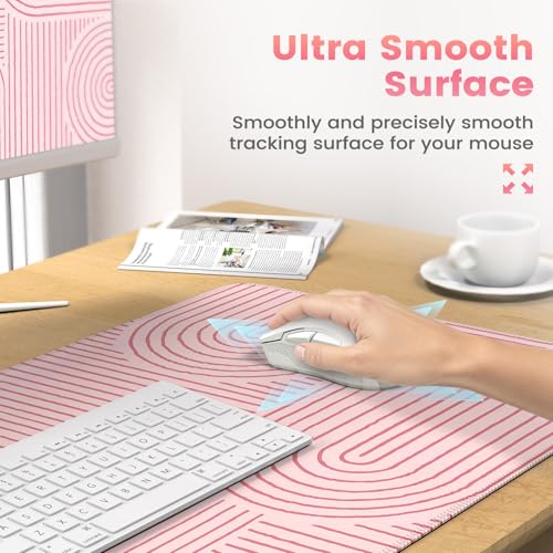 iCasso Pink Desk Matt for Desktop, Cute Desk Pad Mat, Large Mouse Pad, Anti-Slip Big Mousepad with Stitched Edges, Keyboard Pad for Computer(Pink) - color: Line-Pink
