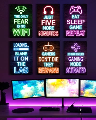 Drsoum Video Gamer Room Decor for Boys Gaming Wall Decor Neon Gaming Room Metal Sign 12 x 8 Inch Set of 6 - Gamer Wall Decor Teenage Boy Room Decor - color: Game Decor 3, size: 12 x 8 Inch x 6pcs