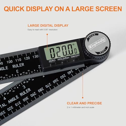 Digital Angle Finder Protractor, 7inch 200mm Angle Gauge Professional Measuring Tool, Third Generation Adjustable Angle Ruler, Quick Display for Carpentry Construction and Home Improvement
