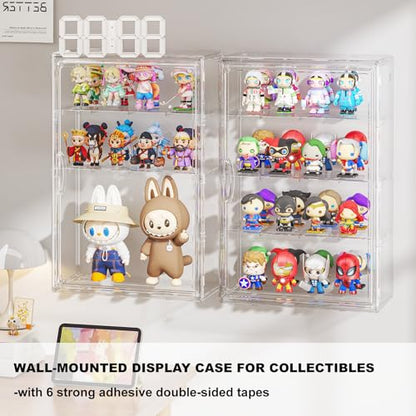 Clear 4 Tiers Acrylic Display Case for Figures Collectibles Wall Mounted Hobby Figurine Display Case with Shelves, Display Shelf Storage Box for Labubu Pop Mart, Action Figures, XXL, 1 Pack - size: XXL-1 Pack