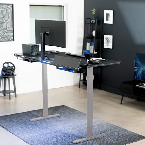 VIVO Black 71 x 30 in Stand Up Desk, DESK-KIT-1G6-P3B-71 | Electric, Holds 220 lbs, Sit Stand, Height Adjustable Table, Cable Tray, Full-Size Mouse Pad, Office Furniture, Gray Frame - color: Black Top / Gray Frame, size: 71 x 30