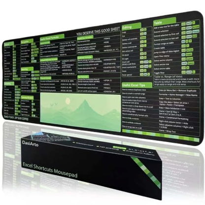 Excel Shortcuts Mousepad, Large Excel Mouse Pad for Desk Water-Resistant Office Mousepad with Stitched Edge and Anti-Slip Base (Green) - color: Green