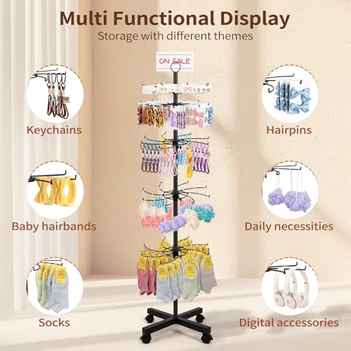 Flenpptly Retail Display Stand, 5-Tier Rotating Display Rack for Store Display, Movable and Adjustable Spinning Display Stand for Earrings, Jewelry, Keychains, Socks Display (Black) - color: Black