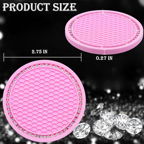 2PCS Bling Cup Holder Coaster, 2.75 Inch Auto Car Cup Holder Insert Coasters, Soft Silicone Anti-Slip Shockproof, Universal Vehicle Interior Accessories for Women Girls (Pink & White) - color: Pink & White, size: 2 pcs