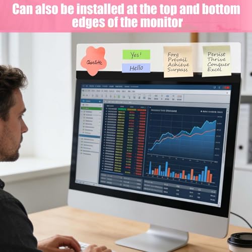 Monitor Memo Board, 4PCS Transparent Acrylic Computer Monitor Sticky Note Holder with 2PCS Sticky Notes, Desktop Side Panel Office Desk Accessories, Left and Right 11"x3"