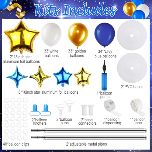 Gejoy 110 Pcs Blue Gold Balloons Column Stand Kit Adjustable Tower Stand from 1.4 to 6.6 ft with Bases for Back to School Wedding Birthday Baby Shower Party - color: Blue Gold