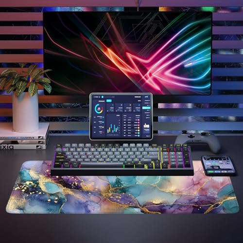 Mouse Pad, Large Anti-Slip with Stitched Edges Desk Mat Desktop Laptop Computer Desk Keyboard Mat,Table Protector Blotter Mat (Purple, 31.5" x 11.8") - color: Purple, size: 31.5" x 11.8"