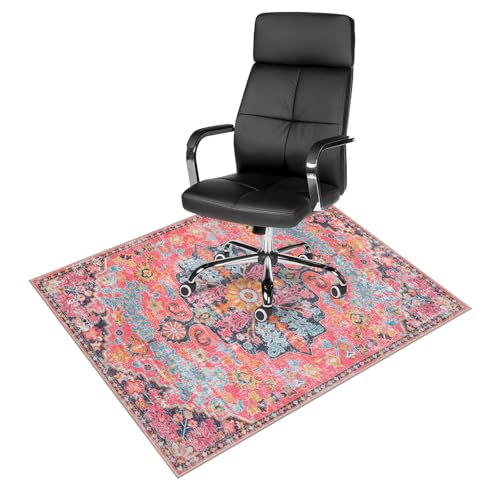 Anidaroel Office Chair Mat for Hardwood Floor, 36"x48" Office Rug for Rolling Chair, Desk Floor Mats for Office Chair, Anti-Slip Computer Gaming Chair Mat, Easy to Roll, Fuchsia/Multi - color: Fuchsia/Multi, size: 36"x48"