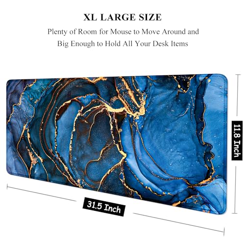 Auhoahsil Large Mouse Pad, XXL Desk Pad, Extened Mousepad 31.5" x 11.8", Non-Slip Rubber Base, Stitched Edges, Superior Surface, Gaming Keyboard Mat, Waterproof Desk Pad, Dark Blue Marble - color: 11 Dark Blue Marble, size: XL - 11.8 x 31.5 Inches