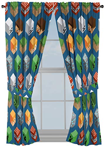Jay franco Minecraft Isometric Blue 63 in Drapes 4 Piece Set - Beautiful Room Decor&Easy Set Up, Bedding Features Creeper - Window Curtains Include 2 Panels&2 Tiebacks (Official Minecraft Product)