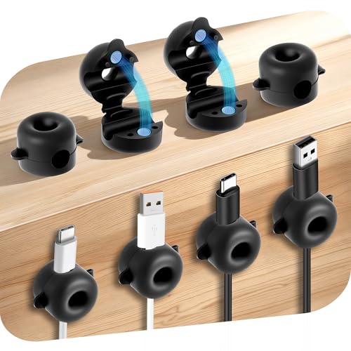 8-Pack Magnetic Cable Management Clips for Home Office Desk, Cord Organizer | reusable, strong adhesive, silicone wire staples keeper, stick-on wire holder clamps, work on wall, nightstand, car dashboard - color: Black