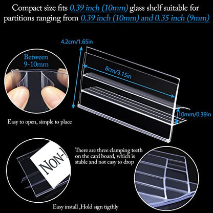 Glass Shelf Label Holders 40 pcs with Inserts fits Fits 3/8" Glass Shelving (Pack of 2) - size: 10mm ( 40 pcs) (Pack of 2)