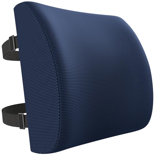 FORTEM Lumbar Support Pillow for Office Chair, Lumbar Support Pillow for Car, Back Rest for Gaming, Memory Foam Pillow, Desk Chair Cushion, Breathable & Washable Cover, Adjustable Straps - color: Blue Mesh