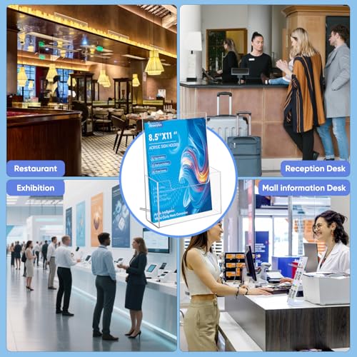 Acrylic Sign Holder, Clear Wall Mount & Desktop Brochure Display Stand | 4 Pack | 3mm Thick | Detachable Magnetic Rod | Fits Journals, Booklets, Document | For Hotel, Classroom, Office, Showroom - color: 4 Pack, size: 8.5*11 inch