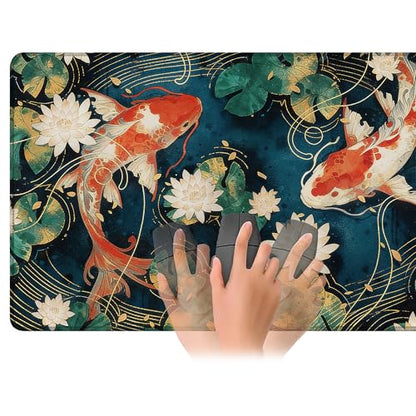 Playmat for MTG Lotus Leaves Koi Magic Play Mat 24x14 Inch Card Game Mat for Magic The Gathering TCG PTCG Playmat with Free Storage Bags Non-Slip Backing and Stitched Edge - color: Lotus Leaves Koi No With Zones