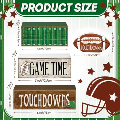 Yuntau 4 Pcs Fall Football Table Decorations Football Tiered Tray Decor Autumn Wooden Blocks Sign Game Time Touchdowns Centerpiece Decorative Faux Book Stack for Coffee Table Fireplace Mantel Shelf - style: Football