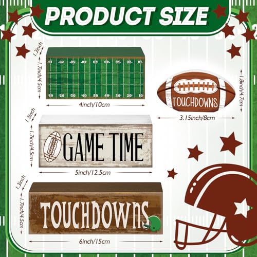Yuntau 4 Pcs Fall Football Table Decorations Football Tiered Tray Decor Autumn Wooden Blocks Sign Game Time Touchdowns Centerpiece Decorative Faux Book Stack for Coffee Table Fireplace Mantel Shelf - style: Football