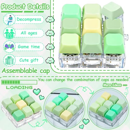 Keyboard Fidget Toy, Keyboard Keychain Fidget Toys, 9-in-1 Clicker Fidget Toy, Stress Relief Desk Decompression Button, Anxiety Relief Valentine's Day Gifts (5 Color-Mix Green Yellow) - color: 5 Color-mix Green Yellow