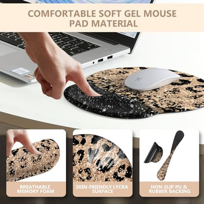 iLeadon Mouse Pad Set, Desk Mat + Mouse Pad with Wrist Rest + Keyboard Wrist Rest + Coaster, 4in1 Leopard Mouse and Keyboard Pad Set for Home Office, Black Gold Leopard - color: Black Gold Leopard