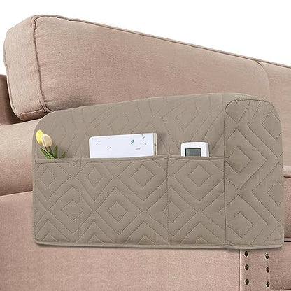 H.VERSAILTEX Armrest Covers for Sofa Water Resistant Couch Arm Covers Remote Control Holder Sofa Armrest Organizer for Magazine, Tablet, Phone, iPad(Set of 2, Khaki/Beige) - color: Double Diamond-khaki/Beige