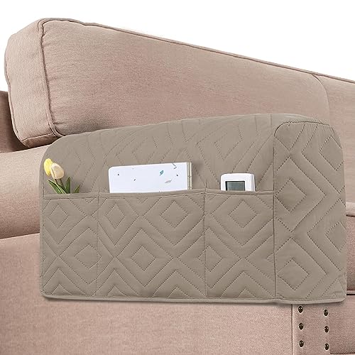 H.VERSAILTEX Armrest Covers for Sofa Water Resistant Couch Arm Covers Remote Control Holder Sofa Armrest Organizer for Magazine, Tablet, Phone, iPad(Set of 2, Khaki/Beige) - color: Double Diamond-khaki/Beige