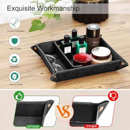 SITHON Valet Tray Desktop Storage Organizer, Removable 2 Compartments Catchall Tray Bedside Vanity Nightstand Caddy Holder Desk Storage Plate, Graduation, Black - color: Black