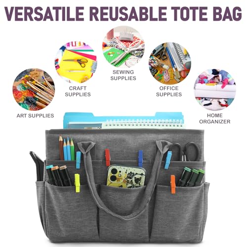 Cupohus Craft Organizer Bag, Art Supply Tote with Multiple Pockets, Portable Sewing Bag for Markers Scissors Brushes, Multi-Purpose Storage Case for Artists Crafters Hobbyists, Lightweight Travel Tote - color: Grey