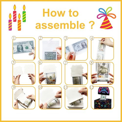 Surprise Money Box Gift Pull for Game Lover- Neon Happy Birthday Money Box for Cash Gift Set Included Happy Birthday Card and 35 Pcs Transparent Bag - color: Game 001