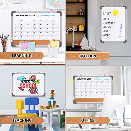 Monthly Calendar Whiteboard for Wall, 17x13 Inches Dry Erase Board with Cork Board Combo, Small Magnetic White Board, Double-Sided Hanging Portable Board for Office School Home Kitchen Planner Memo - style: Whiteboard 17x13 Silver