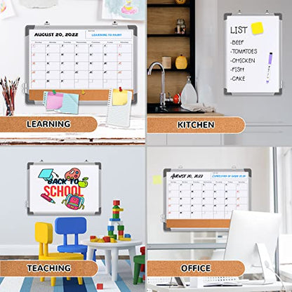 Monthly Calendar Whiteboard for Wall, 17x13 Inches Dry Erase Board with Cork Board Combo, Small Magnetic White Board, Double-Sided Hanging Portable Board for Office School Home Kitchen Planner Memo - style: Whiteboard 17x13 Silver