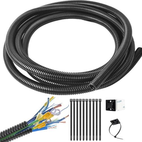 1/2 Inch Wire Loom Split Tubing - 10 ft Cord Protector Electric Wires Covers, Automotive Wire Flexible Conduit, Plastic Wire Cover with Cable Zip Tie - size: 1/2"-10ft