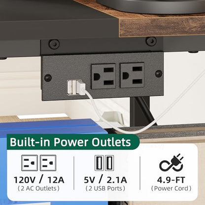 YAOHUOO 23.6"×23.6" Large Printer Stand with Power Outlet, Printer Table with Storage Side Pocket, Heavy Duty Rolling Cart for Home Office 3D Printer/Laser/Heat Press Table, Rustic Brown - color: Rustic Brown