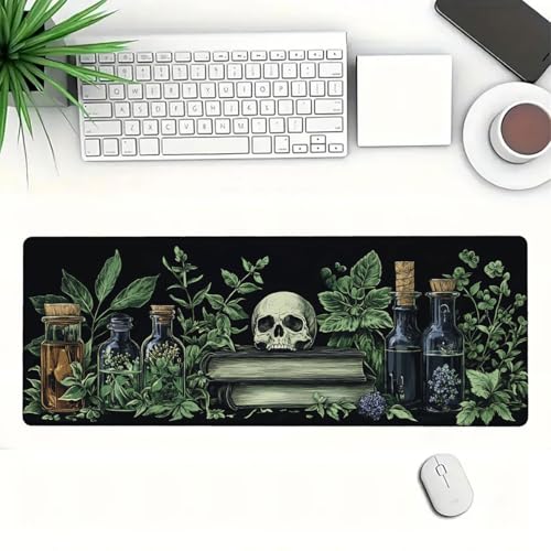 SkullPotion Mouse Pad Large Dark Academia Potion Herb Botanical Witchcraft XL Mouse Pad Large Mousepad Extended Laptop Keyboard Mat Gaming Desk Pad Mouse Mat 31.5x11.8 Inch - color: SkullPotion