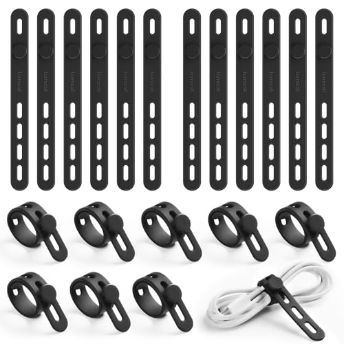 Lamicall 20Pack Silicone Cable Ties, Office Desk Organizer Accessories, Reusable Wire Ties Management with Lock Buckle, Adjustable Charger Cable Strap, Electrical Cord Keeper for Travel Essentials - color: Classic Black, size: 20pack