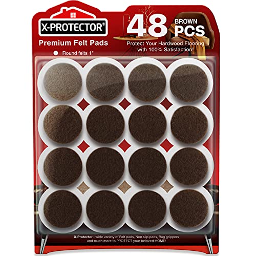 Felt Furniture Pads X-PROTECTOR - 48 Premium Floor Protector Chair Felts for Feet Wood Floors Best Hardwood Protect Your Hard Floors! (Brown) - size: 48 PCS 1" Brown, Round