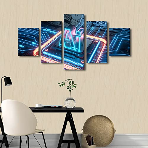 TUMOVO Wall Art for Bedroom AI Technology Smart Motherboard Chip Prints Wall Art Multi Panel Wall Art Canvas Wall Decor Artwork for Walls Modern Home Decor Canvas Frame Wall Hanging Art, 60"x32" - color: Artwork-06, size: 60''Wx32''H