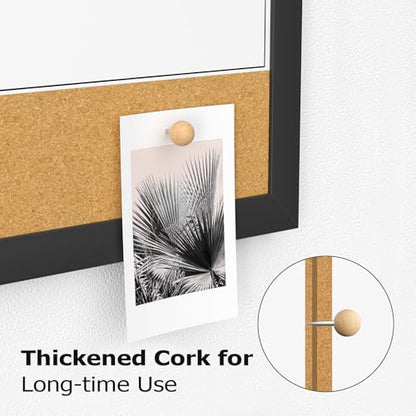 Dry Erase Calendar Cork Board Combo, 24 x 18 Inches Monthly Calendar Whiteboard for Wall, Magnetic White Board with Wood Framed, Hanging Dry Erase Board for Kitchen Home Office School Planner - size: 24"W x 18"H, style: Wooden Frame