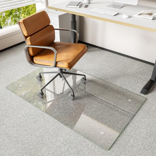 Koonmi Chair Mat for Carpet, Tempered Glass 30"x55" Office Chair Mat, Glass Chair Mats with Rounded and Polished Edges, Ideal for Hardwood Floor, Carpet, Office, Desk, Rolling Chair - color: Transparent, size: 30"x55"