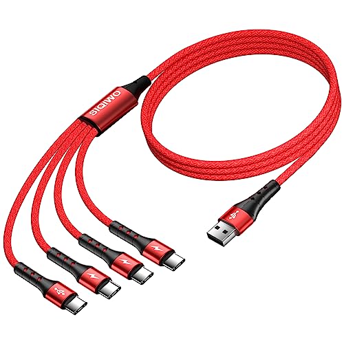 SIQIWO Multi USB C Cable Fast Charging, [4FT/2 Pack] QC 3.0(3A) USB C Splitter Cable, 4 in 1 Charger Cord with 4 Type C Ports, for iPhone 17/16/15 Series, iPad Air/Pro, Samsung Galaxy S26, Pixel, PS5 - color: Red