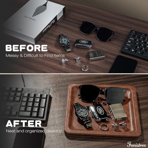 Funistree Best Dad Ever PU Leather Valet Tray - Unique Gift Ideas for Father, New Dad Gifts from Daughter, Son or Wife - color: B-tray-best Dad Ever