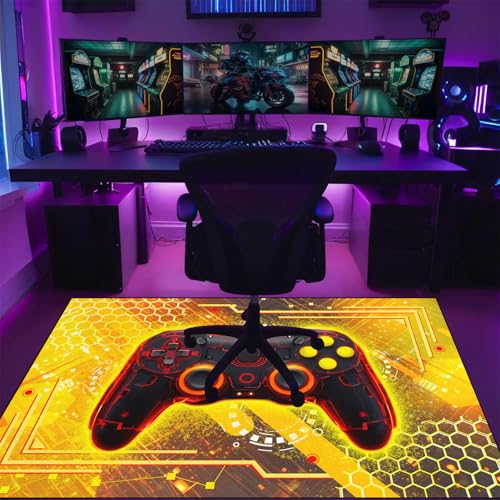 Gaming Rug for Boys Room, 3'X5' Cool Gamer Rug for Teens Boys Bedroom Playroom, Game Controller Carpet Gaming Carpet for Office Computer Chair Floor Mats Decor, Yellow - color: Gaming-429, size: 3' x 5' (Rectangular)