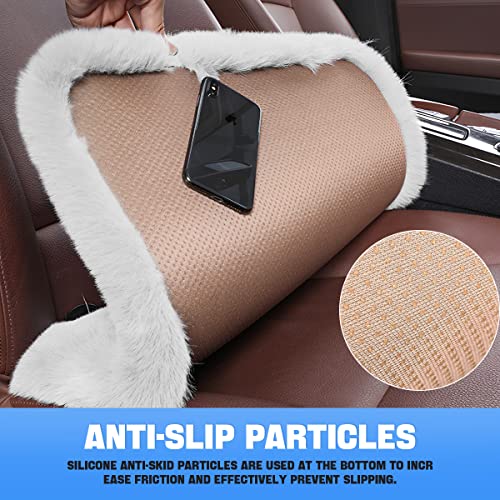 2Pack Car Front Seat Cushion, Soft Warm Faux Rabbit Fur Winter Auto Seat Cover, Fluffy Plush Vehicle Seat Protector Pad with Non-Slip Backing, Car Accessories for Home and Office Chair (Beige) - color: Beige