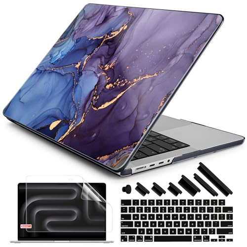 DONGKE Case for MacBook Pro 14 Inch (2026-2021 Release, M5 M4 M3 M2 M1 Pro/Max Chip), Plastic Slim Hard Shell Protective Cover with Keyboard Cover & Screen Protector, Abstract Marble - color: Abstract Marble X570