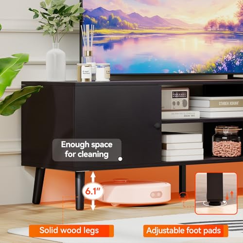 FDW TV Stand for 55 60 Inch TVs,Entertainment Center with 2 Storage Cabinets and Open Shelves, Modern Media Console Table for Living Room, Bedroom, Home Office,Black - color: Black