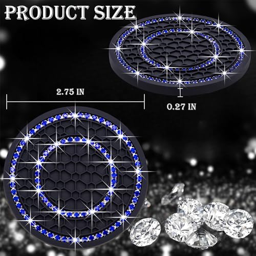 2PCS Bling Crystal Rhinestone Cup Holder Coaster, 2.75 inch Soft Silicone Anti-Slip Shockproof, Car Cup Holder Insert Coasters, Universal Car Interior Accessories for Women (Black & Blue) - color: Black & Blue, size: 2 pcs