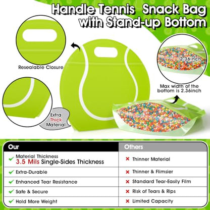AKAIXI 24pcs 3.5Mil Thickened Tennis Gift Bags Reusable Sealed Snack Bags | with Handle Stand-up Tennis Goodie Bags for Tennis Themed Party Favors Birthday Supplies Lovers Players Coaches Gifts - color: Tennis